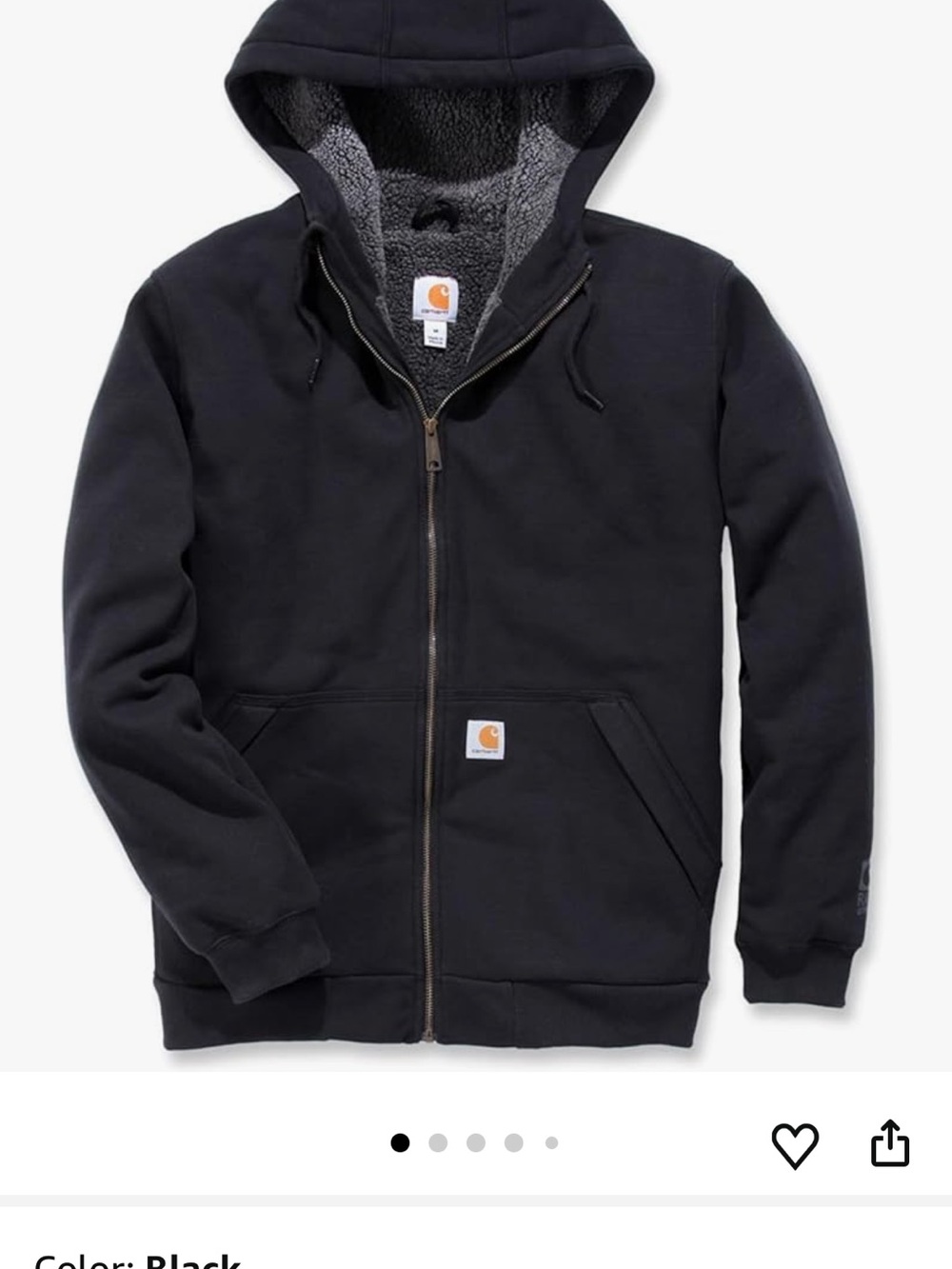 Carhartt Rain Defender Men's Charcoal Zip-Up Hooded Sweatshirt - Picture 4 of 10
